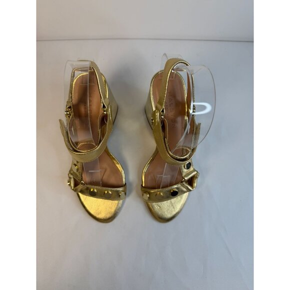 Halston Heritage Mica Sandal Womens Size 5.5M Gold & Bronze Studded Block Heel - Picture 3 of 15